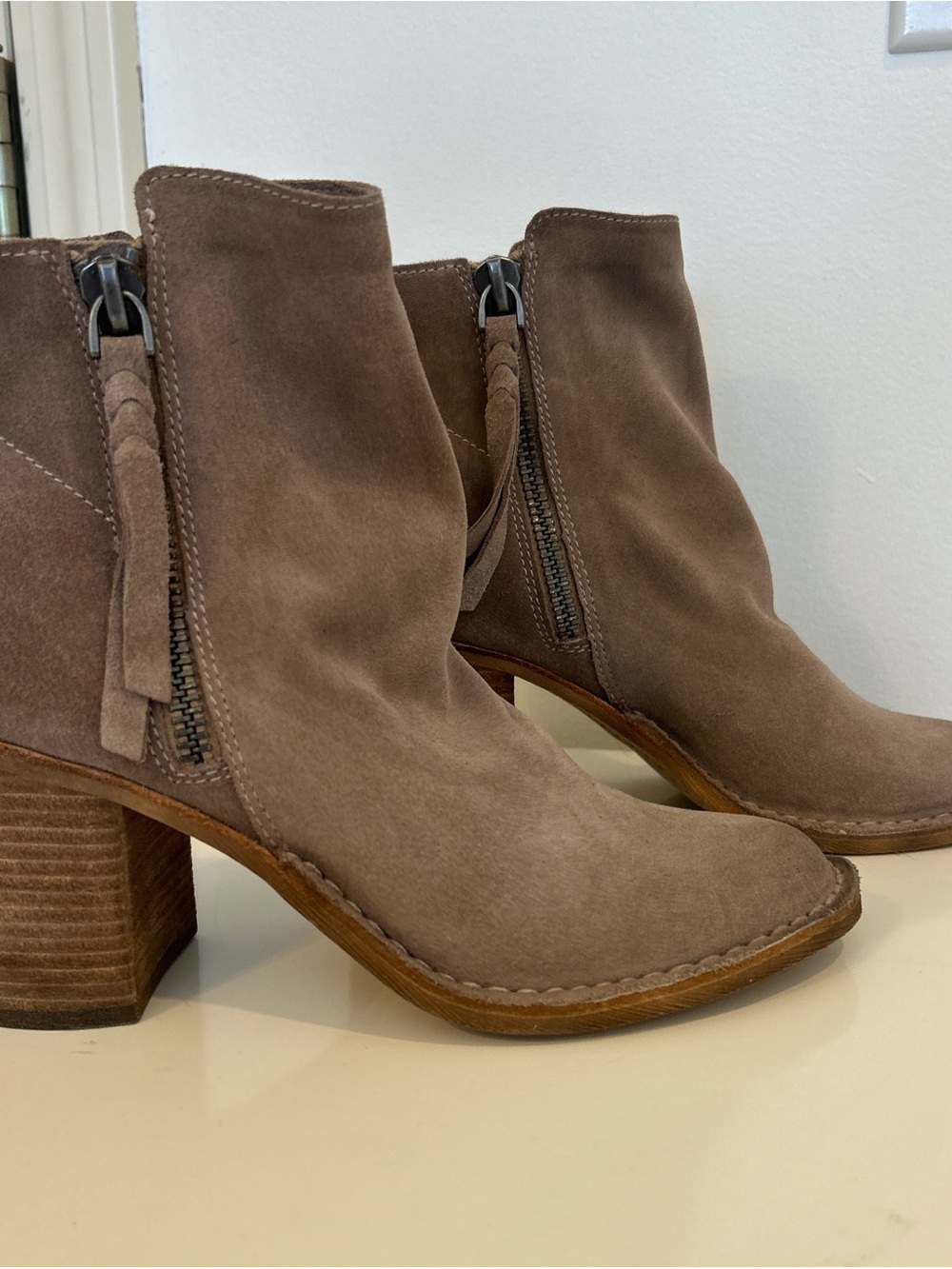 Splendid Taupe Suede Ankle Booties with Block Heel